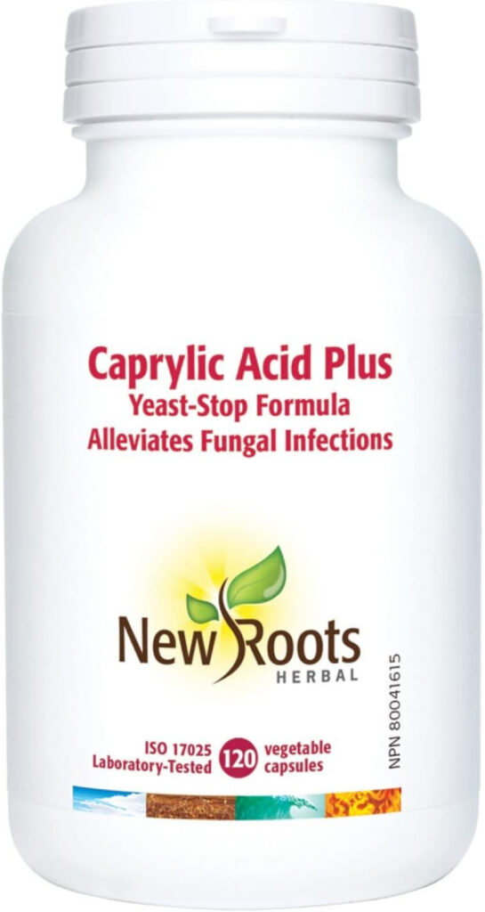 Caprylic Acid Plus – formule Yeast Stop de New Roots, qui soulage les infections fongiques, avec de l’ail