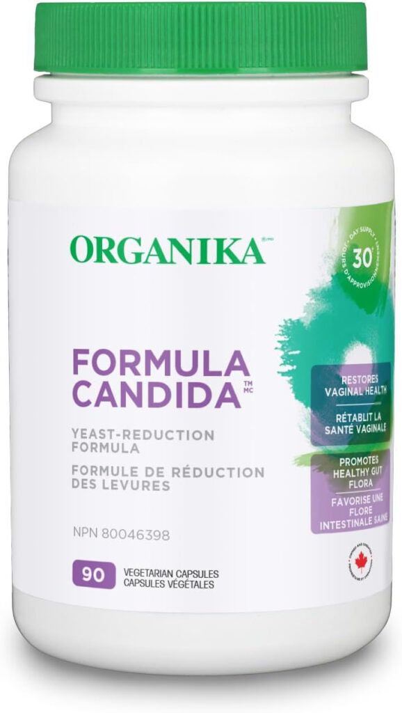 Formula Candida – formule de réduction des levures, suppléments Organika pour réduire le candida et les infections fongiques, avec des probiotiques ajoutés pour rééquilibrer le microbiome; santé intestinale, santé des femmes