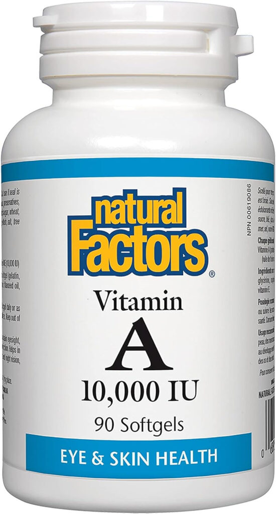 A bottle of Vitamin A supplements from Natural Factors